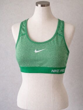 Nike Green Heathered Pro Sports Bra with White Swoosh